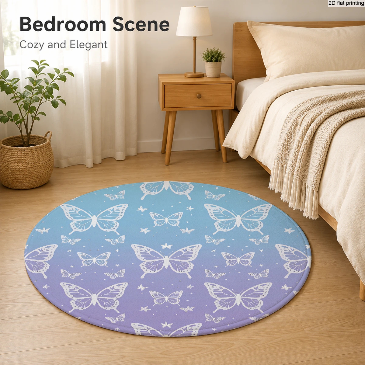 Home Textiles Rug - Blue-Purple Gradient Butterfly Pattern Round Rug,
