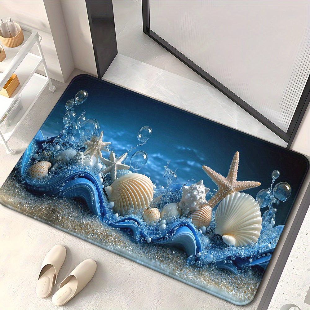 3D Blue Waves Seashells Starfi – Home Textiles Rug recenzja i cena